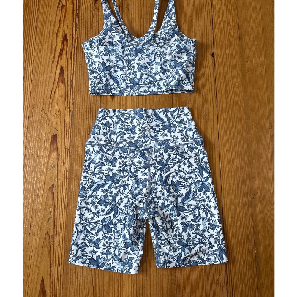 Sage Collective Activewear Set Women Blue Floral Biker Shorts Bra SIZE Small - Picture 5 of 6